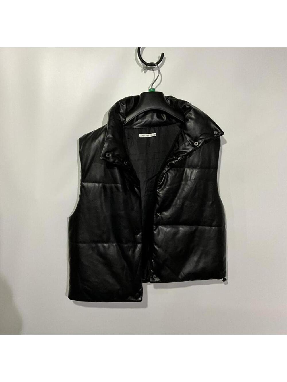 Black Faux Leather Puffer Vest
